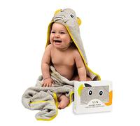 JM Cape de Bain Bébé Ultra Doux 100% Bambou Biologique 90 x 90 Cm - Cadeau Naissance Fille Parfait, Hypoallergénique, Sortie de Bain Bébé avec Coffret Cadeau et Gant de Toilette, Épais et Absorbant