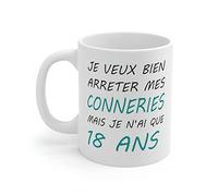Jm-Déco Mug Anniversaire - Idée cadeau anniversaire homme ou femme - Tasse original humour rigolo fun (18 ans)