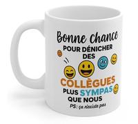 Jm-Déco Mug Humour Départ Collègue - “Bonne Chance Pour Dénicher Des Collègues Plus Sympas Que Nous !” - Tasse Rigolote en Céramique 330ml - Idée Cadeau Pot de Départ, Bureau, Café, Thé N4132