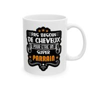 Jm-Déco Mug Pas Besoin de Cheveux pour être Un Super Parrain - Idée Cadeau - Tasse en céramique - Humour Sympa Fun