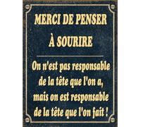 Jm-Déco Plaque Merci de Penser à Sourire en Aluminium Humour Rigolo Fun rétro 15x20cm