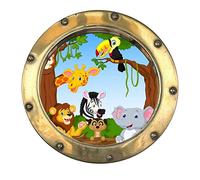 Jm-Déco Sticker hublot Enfant Animaux Jungle 9573 Dimensions 30x30cm