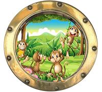 Jm-Déco Sticker hublot Enfant Singes 9572 Dimensions 20x20cm