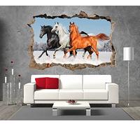 Jm-Déco Stickers 3D Trompe l'oeil Chevaux réf 23309 Dimensions 30x20cm