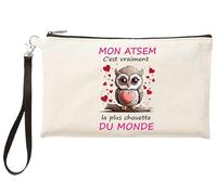 Jm-Déco Trousse Cadeau Atsem - “Mon Atsem c’est Vraiment la Plus Chouette du Monde” - Pochette Maquillage ou école - Motif Hibou Mignon - Cadeau Fin d’année maîtresse, école, Femme. TR565