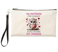 Jm-Déco Trousse Cadeau maîtresse - “Ma maîtresse c’est Vraiment la Plus Chouette du Monde” - Pochette Hibou Mignon - Cadeau Fin d’année école, institutrice, Prof, Femme - TR568