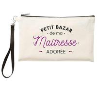 Jm-Déco Trousse “Petit Bazar de ma Maîtresse Adorée” - Cadeau de Fin d’année Scolaire pour maîtresse d’école - Pochette Maquillage ou stylos - TR588