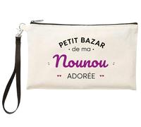 Jm-Déco Trousse “Petit Bazar de ma Nounou Adorée” - Cadeau Original de Fin d’année pour Nounou ou Assistante Maternelle - Pochette Maquillage ou stylos - TR589