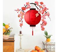 JM LIFE Stickers muraux fleur de prune lanterne rouge salon chambre à coucher décoration autocollants (2 sets)