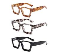 JM Lot de 3 Montures de Lunettes Carrées, Lecteur d'ordinateur Bloquant la Lumière Bleue pour Femme Homme
