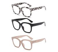 JM Lot de 3 Montures de Lunettes Carrées Surdimensionnées, Lecteur d'ordinateur Bloquant la Lumière Bleue pour Femmes Hommes+2.5