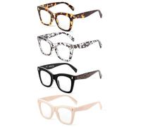 JM Lot de 4 Carré Lunettes de Lecture Femme, Mode Monture Lunettes Anti Lumière Bleue Lunettes Loupe +1.5