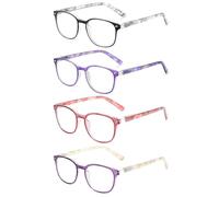 JM Lot de 4 Lunettes de Lecture Charnière à Ressort Presbyte Hommes Femmes Lunettes de Vue