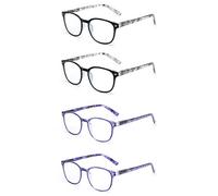 JM Lot de 4 Lunettes de Lecture Charnière à Ressort Verre de Presbyte Hommes Femmes Lunettes de Vue +3.0 Paquet de 2 Gris et Paquet de 2 Bleu