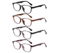 JM Lot de 4 Lunettes de Lecture pour Femmes Hommes Anti-Lumière Bleue avec Charnières à Ressort, Lunettes de Vue Rectangles +3.5
