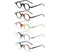 JM Lot de 5 ronde Lunettes de Lecture Homme Femme, Blocage de la Lumiere Bleue Monture Lunettes de Vue Lunettes Loupe Charnières à ressort + 2.00