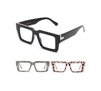 JM Lunettes de Lecture Carré Surdimensionnées Hommes Femmes, Mode Lunette Anti Lumiere Bleue avec Charnière à Ressort 3 Paires 2.0