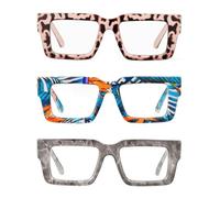 JM Lunettes de Lecture Carré Surdimensionnées Hommes Femmes, Mode Lunette Anti Lumiere Bleue avec Charnière à Ressort 3 Paires 3.5