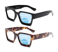 JM Lunettes de Soleil de Lecture Carrées pour Femmes 2 Paires,Lecteur d'ordinateur de Blocage de la Lumière Bleue avec Charnière à Ressort,Noir & Tortue + 1.5