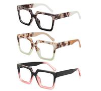 JM Lunettes de Soleil de Lecture Carrées pour Femmes 3 Paires,Lecteur d'ordinateur de Blocage de la Lumière Bleue