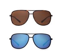 JM Lunettes de Soleil Rétro Polarisé Aviateur Lunette Solaire Miroir Léger pour Homme Femme 2 Paires (Brun et Bleu)