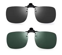 JM Polarisé Lunettes de Soleil Clip Lentille Flip Up Sans Cadre pour Lunettes de Vue Optique Vert+Gris
