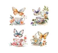 JM-Stickers tasse de thé, salon chambre décoration peintures, cuisine papillon tasse de café autocollants muraux