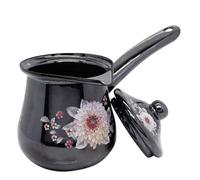 JMAHM Théière Cezve en émail avec bec et couvercle (noir, 680 ml)