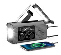 JMbpkduHs Radio Météo d'urgence, Radio D'alerte Météo, Charge Solaire Abs, Manivelle Et USB, Am/FM, Lampe De Poche LED, Lampe De Lecture, Alarme Sos,Grey-4000mah