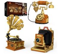 JMBricklayer Ensemble de Construction 3 en 1 Rétro Appareil Photo Téléphone Tourne-disque, Adultes Kit de Modèle Vintage 20039, Décoration de Bureau et Cadeau Collectible pour Enfants 14+