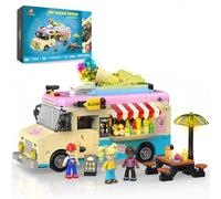 JMBricklayer Ensemble de construction de camion de crème glacée avec lumières, blocs de construction avec 3 figurines, modèle de voiture d'affichage pour filles, kit de collection modulaire, idée