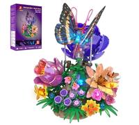 JMBricklayer Ensemble de Construction Papillon avec Éclairage, Adultes Collection de Fleurs Botaniques en Blocs, Cadeau Créatif pour Femmes Maman Petite Amie ou Épouse