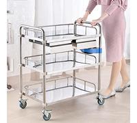 JMCAJIE Chariot en Acier Inoxydable, Chariot De Chirurgie Médicale Dentaire, Chariot De Matériel De Beauté, Chariot De Soins Infirmiers Et De Pansement,Equipement Médical Chariot avec 2 Tiroirs