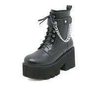 JMdfcqer Femme Bottines à Lacets Plateforme avec Boucle à Bretelles Bottes Gothiques Bottines de Motard avec Chaîne,Noir,36 EU
