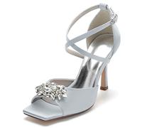 JMdfcqer Femme Traverser La Cheville Bout Ouvert Chaussures De Mariage De Mariée De Fête avec Cristal,Argent,36 EU