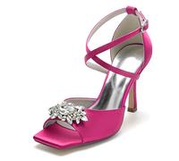JMdfcqer Femme Traverser La Cheville Bout Ouvert Chaussures De Mariage De Mariée De Fête avec Cristal,Fuchsia,41 EU