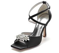 JMdfcqer Femme Traverser La Cheville Bout Ouvert Chaussures De Mariage De Mariée De Fête avec Cristal,Noir,37 EU