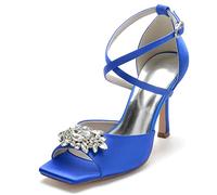 JMdfcqer Femme Traverser La Cheville Bout Ouvert Chaussures De Mariage De Mariée De Fête avec Cristal,Bleu,41 EU