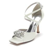 JMdfcqer Femme Traverser La Cheville Bout Ouvert Chaussures De Mariage De Mariée De Fête avec Cristal,Ivoire,38 EU