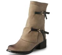 JMdfcqer Femmes Motard Bottillons À Talons Hauts Épais avec Boucle À Bretelles,Beige,42 EU