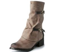 JMdfcqer Femmes Motard Bottillons À Talons Hauts Épais avec Boucle À Bretelles,Kaki,39 EU