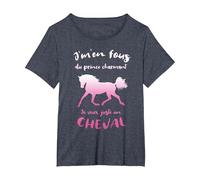 J'm'en Fous du Prince Charmant Je Veux Un Cheval Equitation T-Shirt, Femme Grandes Tailles, Bleu Chiné, 5X