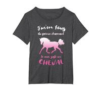 J'm'en Fous du Prince Charmant Je Veux Un Cheval Equitation T-Shirt, Femme Grandes Tailles, Chiné Foncé, 1X