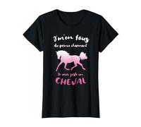 J'm'en Fous du Prince Charmant Je Veux Un Cheval Equitation T-Shirt, Femme, Noir, XS