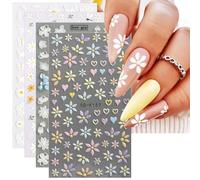 JMEOWIO 3D Fleur Printemps Été Stickers Ongles Nail Art, Autocollants Ongles Autoadhésif 5D Deco Ongle Nail Art Design Manucure 4 Feuilles