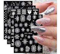 JMEOWIO 3D Noel Stickers Ongles Nail Art Autocollants Ongles Autoadhésif Deco Ongle Nail Art 5D Flocon de Neige Design Manucure 4 Feuilles