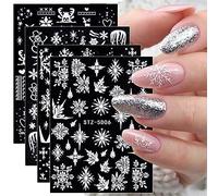 JMEOWIO 3D Noel Stickers Ongles Nail Art Autocollants Ongles Autoadhésif Deco Ongle Nail Art 5D Flocon de Neige Design Manucure 4 Feuilles