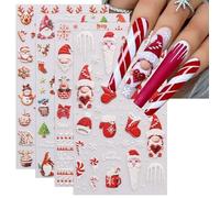 JMEOWIO 3D Stickers Ongles Noel Nail Art, Autocollants Ongles Autoadhésif 5D Deco Ongle Nail Art Design Manucure 4 Feuilles