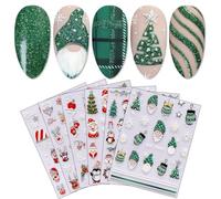 JMEOWIO 6 Feuilles 3D Noël Paillette Stickers Ongles Nail Art, Autocollants Ongles Autoadhésif 5D Deco Ongle Nail Art Design Manucure