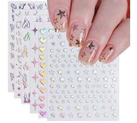 JMEOWIO Aurore Holographique Stickers Ongles Nail Art 9 Feuilles Autocollants Ongles Autoadhésif Deco Ongle Nail Art Design Manucure